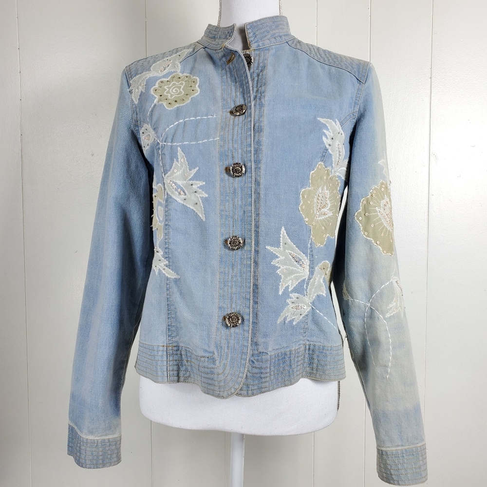 Christopher & Banks jean jacket with floral embroidery size small